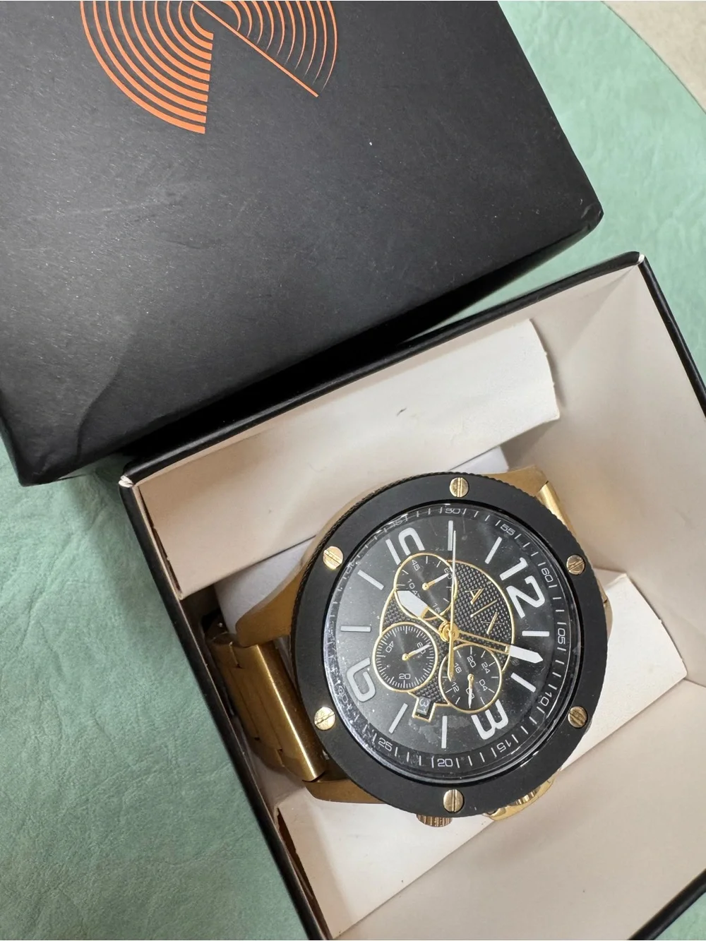 Armani Exchange Men's Rose Gold and Black Chronograph Bracelet Watch